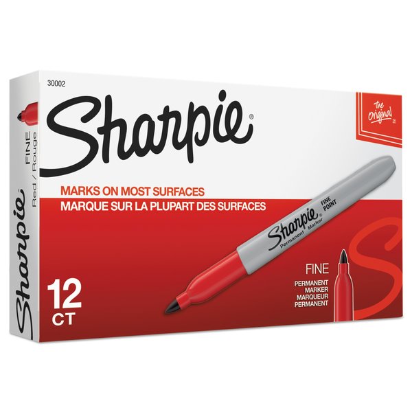 Sharpie Fine Tip Permanent Marker, Fine Bullet Tip, Red, PK12 30002
